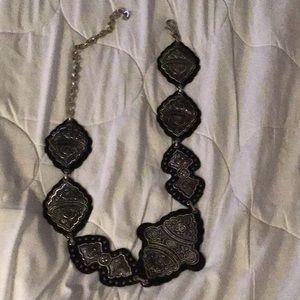 Black Floral Panel and Chain Statement Belt